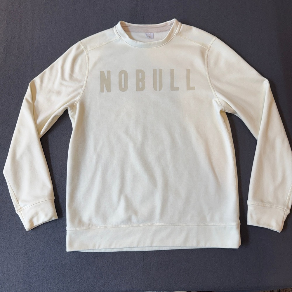 NOBULL Sweatshirt Mens Size M Ivory Crewneck Logo Long Sleeve Pullover